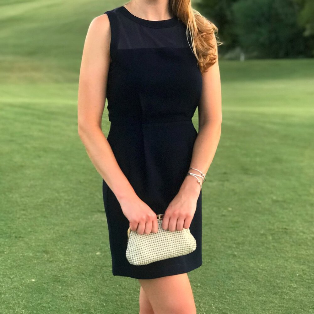 Adelyn Rae Illusion Neck Cocktail Dress Navy XS